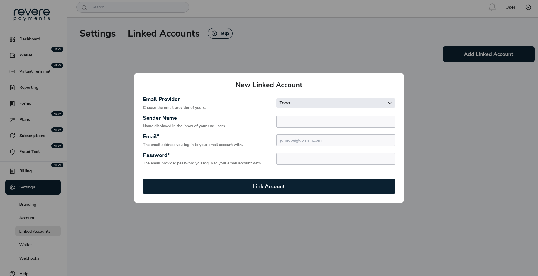 Zoho Email Provider Linked Account